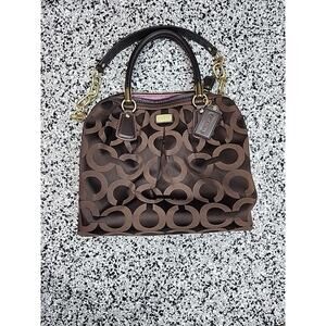 Coach Bag Brown Sateen Leather Tote Shoulder Bag Large Kristin 15342